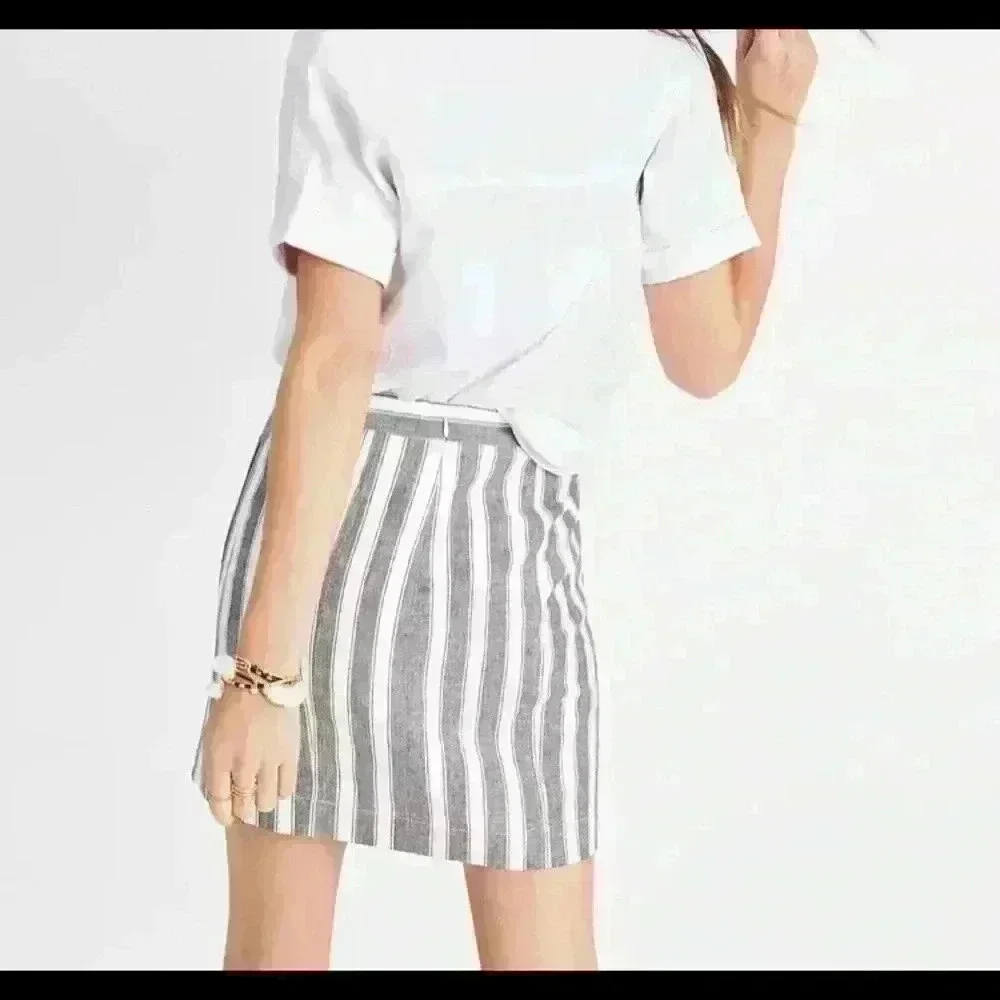 Madewell Linen/Cotton Gray & White Stripe Laced Up Mini Skirt Size 4